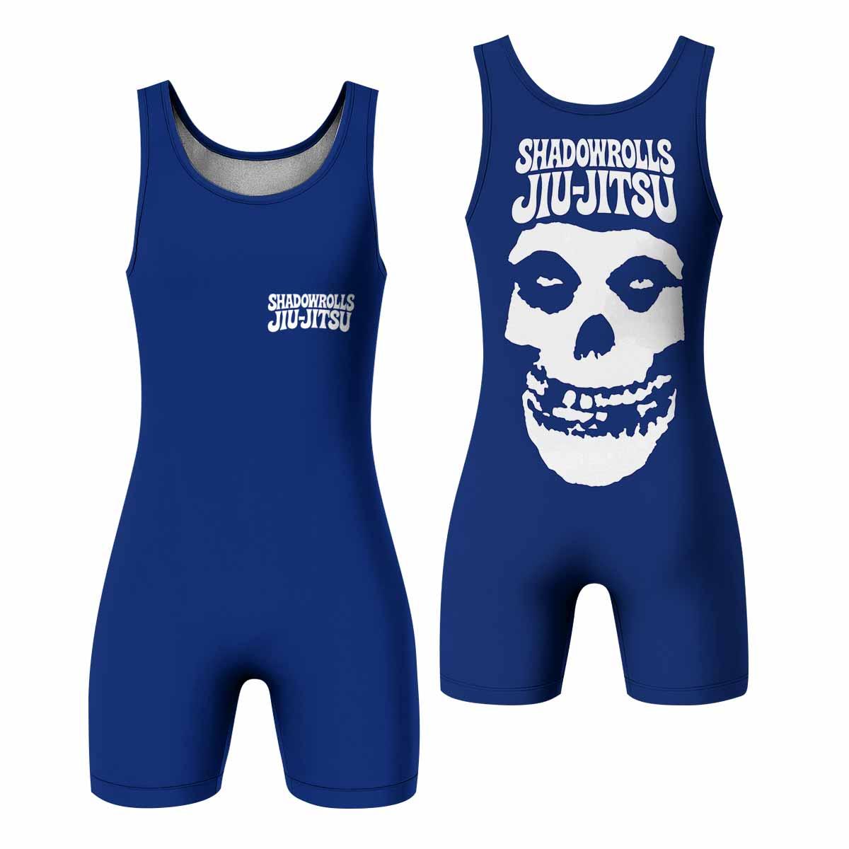 Misfits Skull Jiu-Jitsu - Blue Wrestling Singlet - front and back view