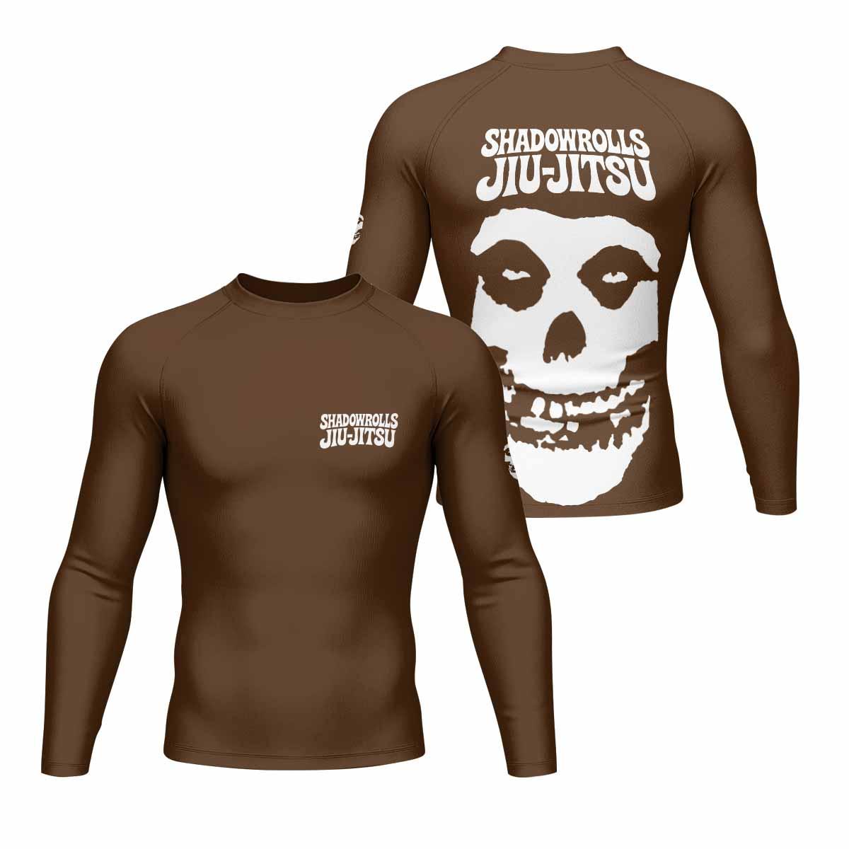 Misfits Skull Jiu-Jitsu - Brown Men's Rash Guard Long Sleeve - front and back view