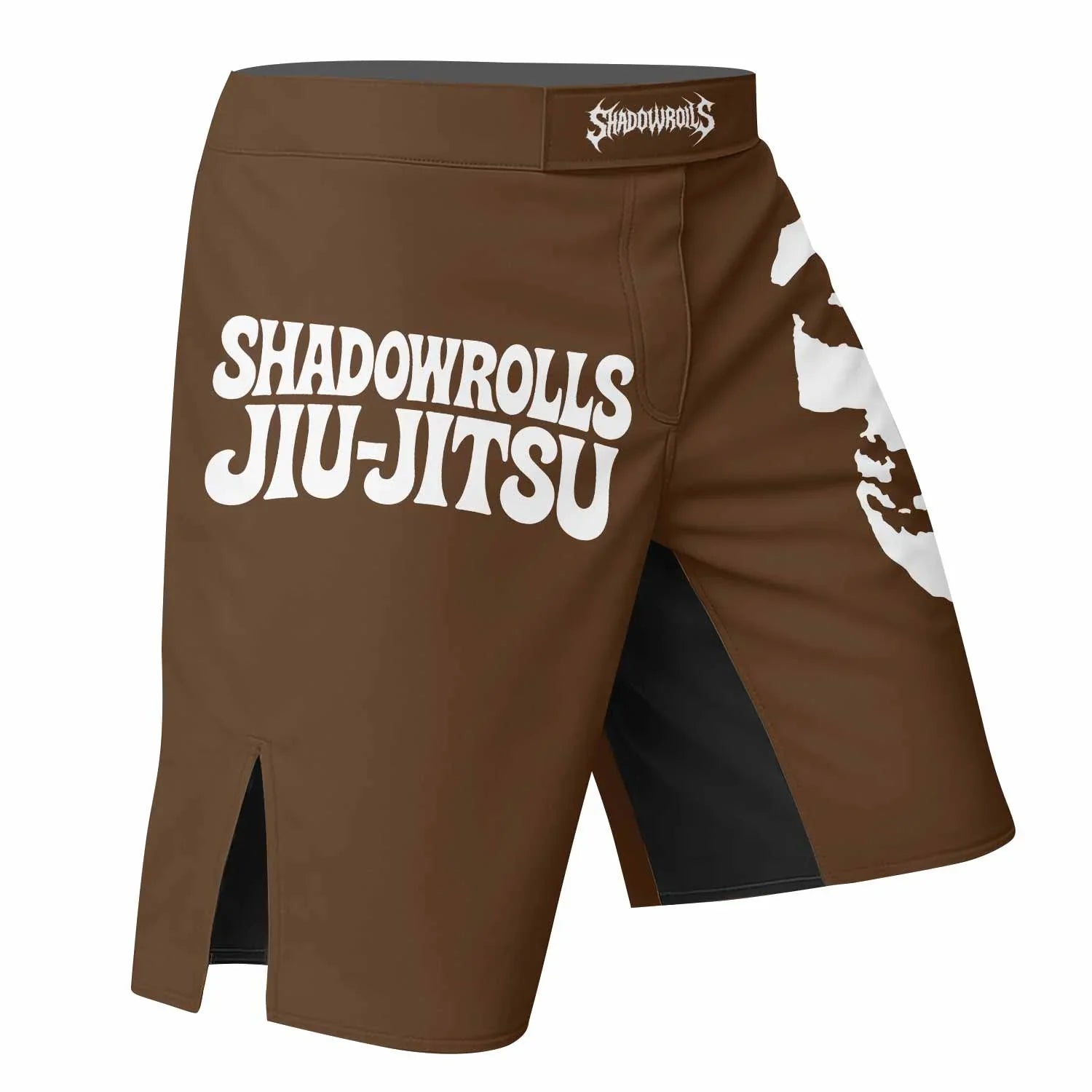 Misfits Skull Jiu-Jitsu - Brown Fight Shorts - right side mockup