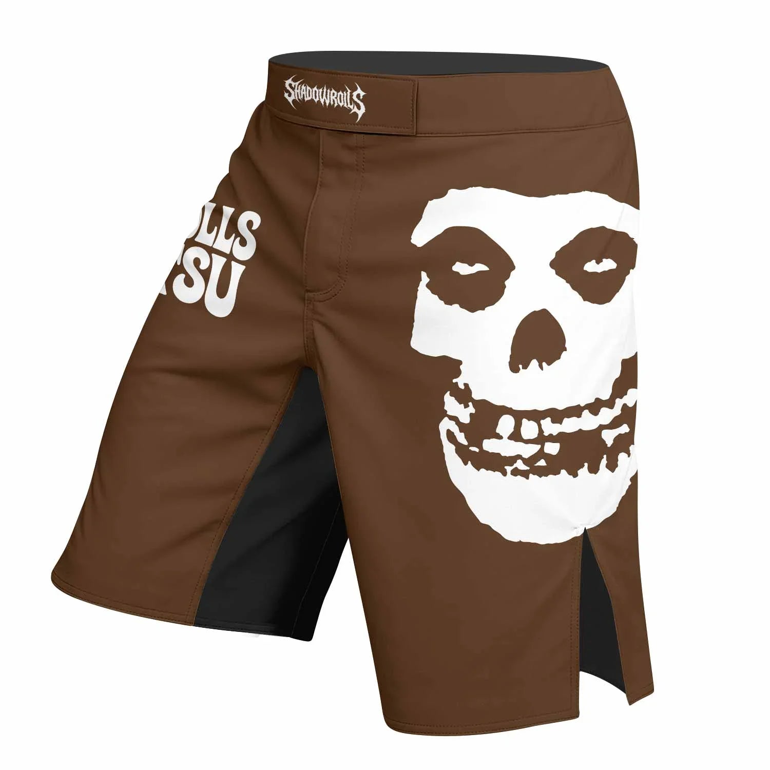 Misfits Skull Jiu-Jitsu - Brown Fight Shorts - left side mockup