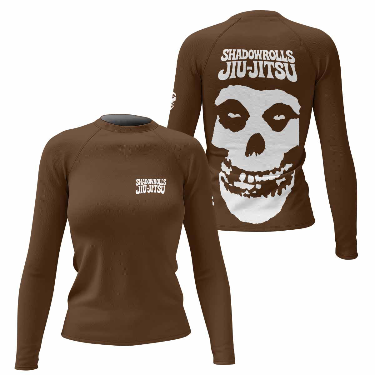 Misfits Skull Jiu-Jitsu - Brown Women's Rash Guard Long Sleeve - front and back view