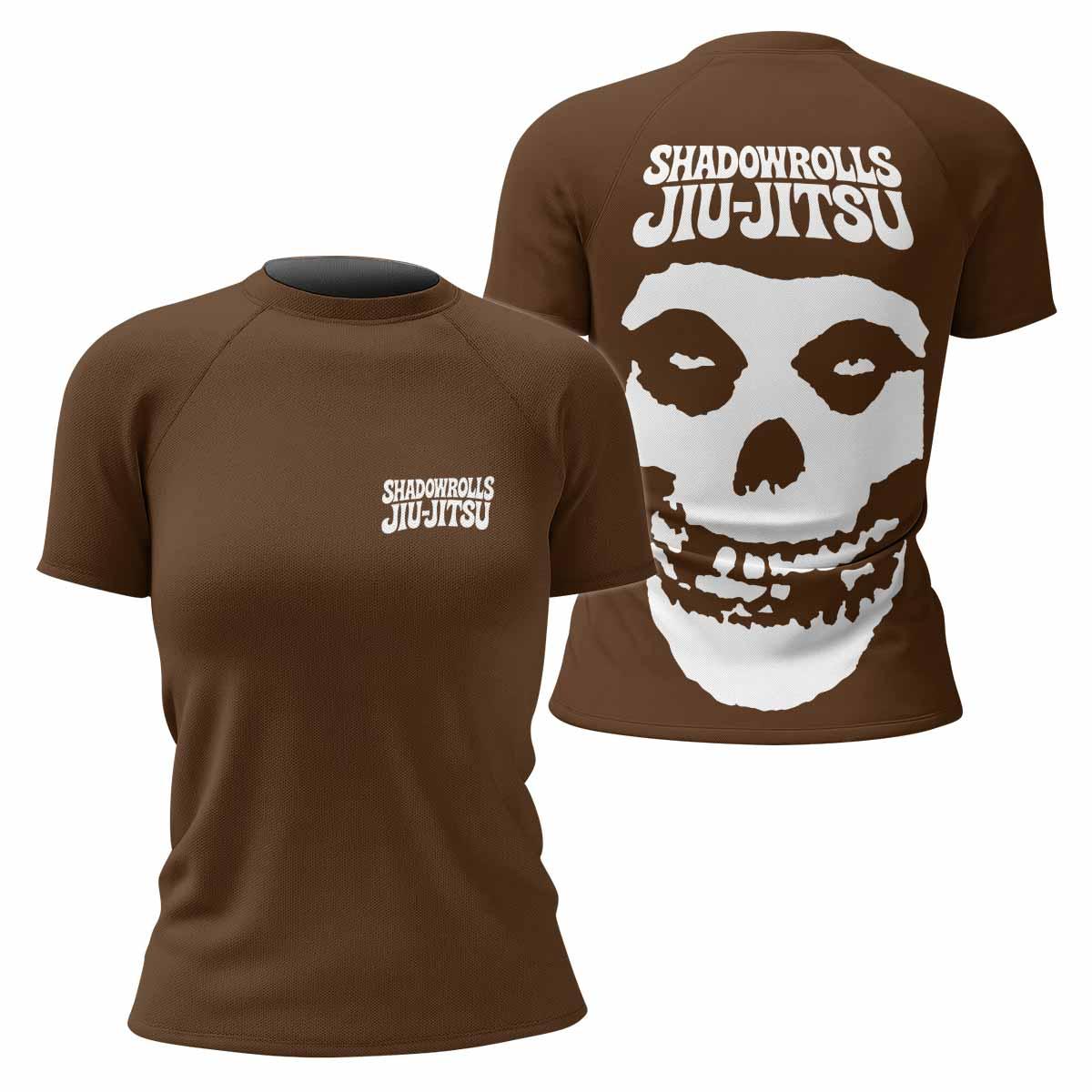 Misfits Skull Jiu-Jitsu - Brown Women's Rash Guard Short Sleeve - front and back view
