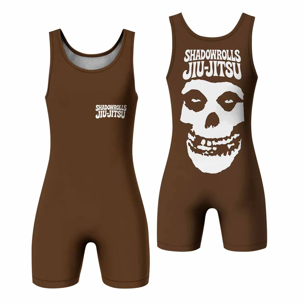 Misfits Skull Jiu-Jitsu - Brown Wrestling Singlet - front and back view