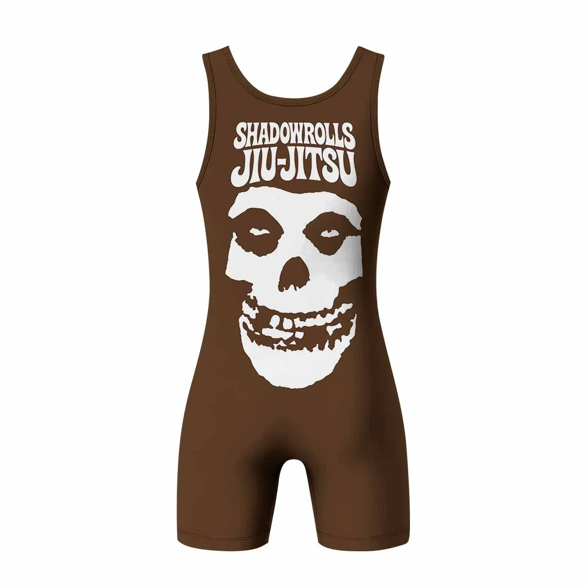 Misfits Skull Jiu-Jitsu - Brown Wrestling Singlet - back view mockup