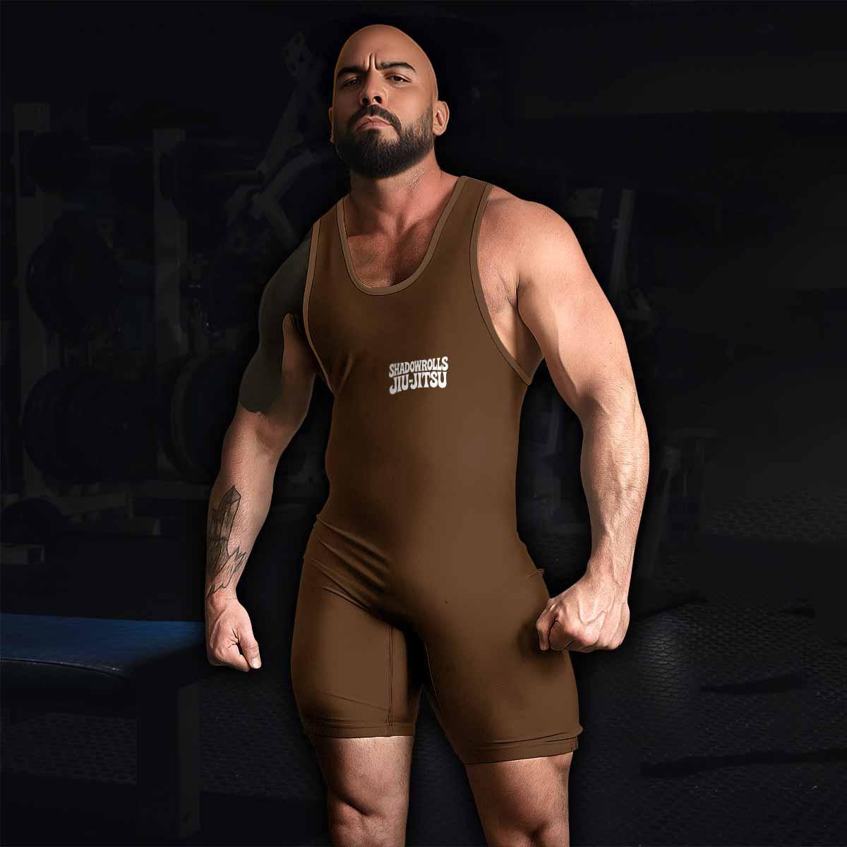 Misfits Skull Jiu-Jitsu - Brown Wrestling Singlet - men's lifestyle view