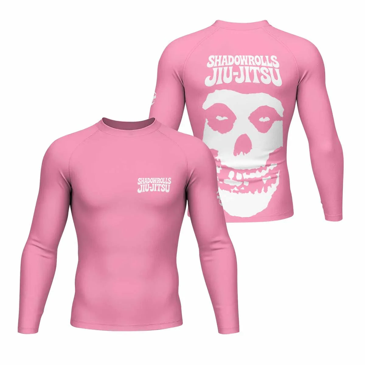 Misfits Skull Jiu-Jitsu - Pink Men's Rash Guard Long Sleeve - front and back view