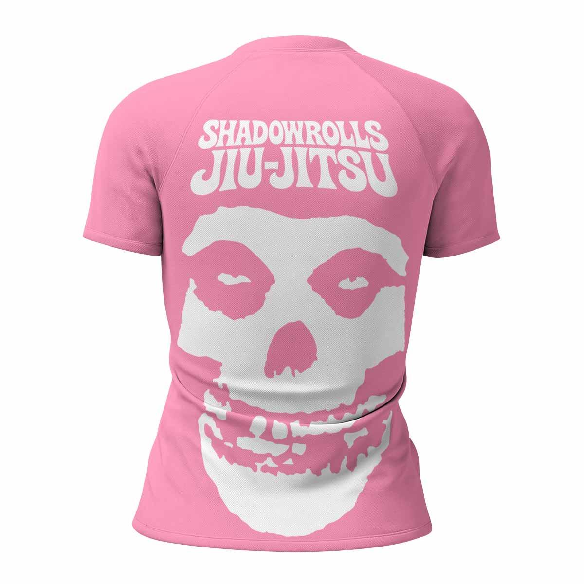 Misfits Skull Jiu-Jitsu - Pink Women's Rash Guard Short Sleeve - back view mockup