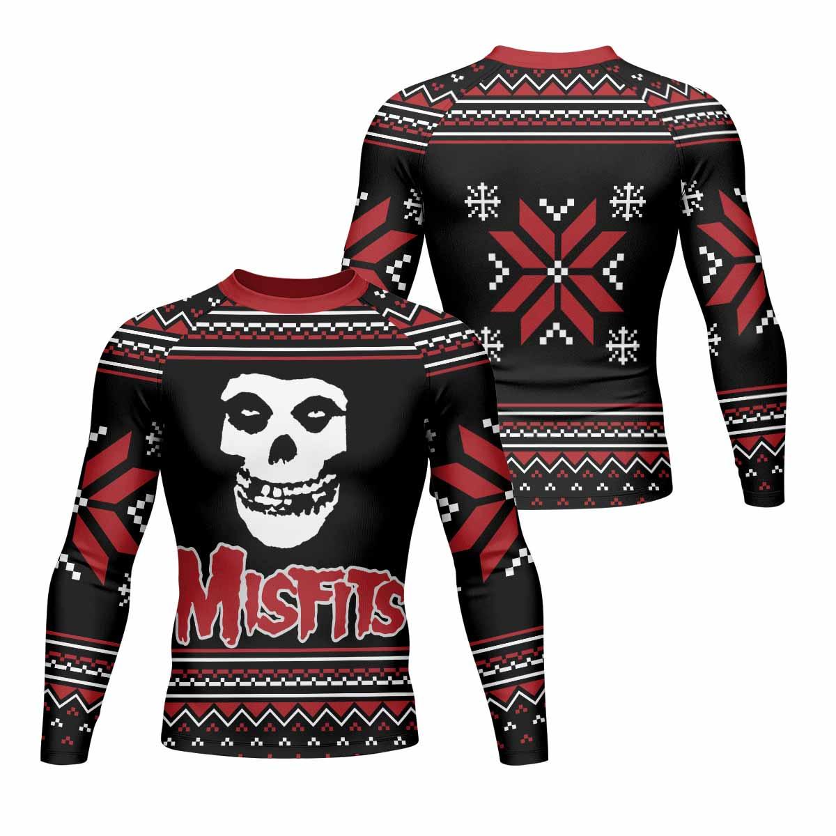 Misfits Skull Punk Rock Band Men's Rash Guard Long Sleeve - front and back view