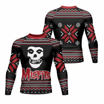 Misfits Skull Punk Rock Band Men's Rash Guard Long Sleeve - front and back view