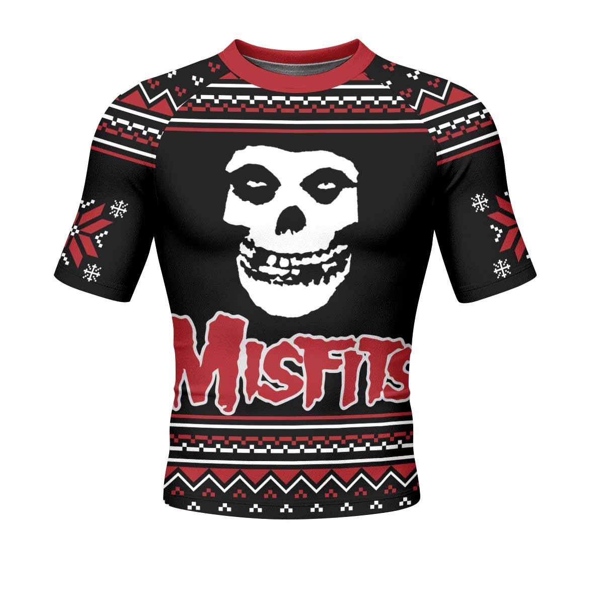 Misfits Skull Punk Rock Band Men's Rash Guard Short Sleeve - front view mockup