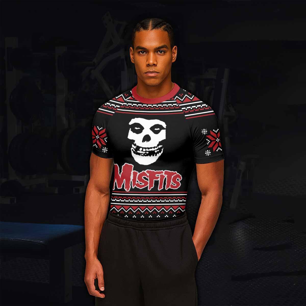 Misfits Skull Punk Rock Band Men's Rash Guard Short Sleeve - lifestyle view