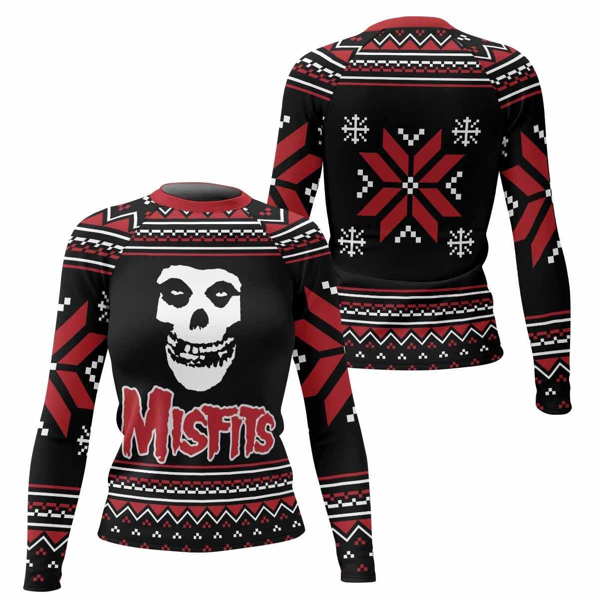 Misfits Skull Punk Rock Band Women's Rash Guard Long Sleeve - front and back view