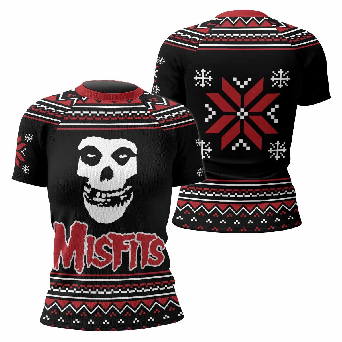 Misfits Skull Punk Rock Band Women's Rash Guard Short Sleeve - front and back view