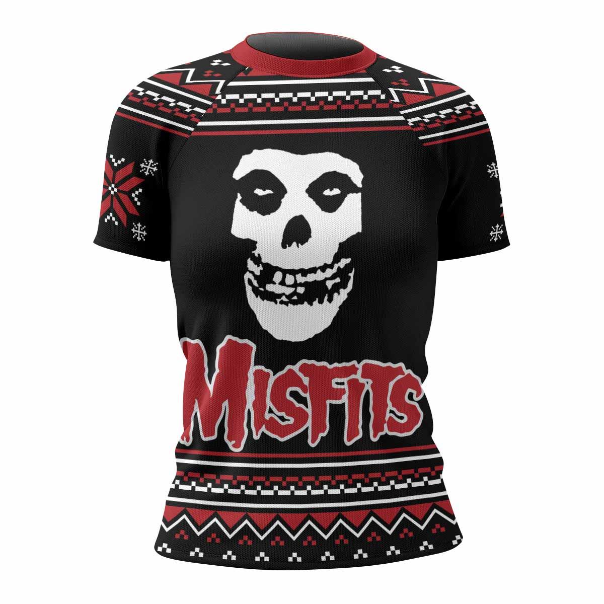 Misfits Skull Punk Rock Band Women's Rash Guard Short Sleeve - front view mockup