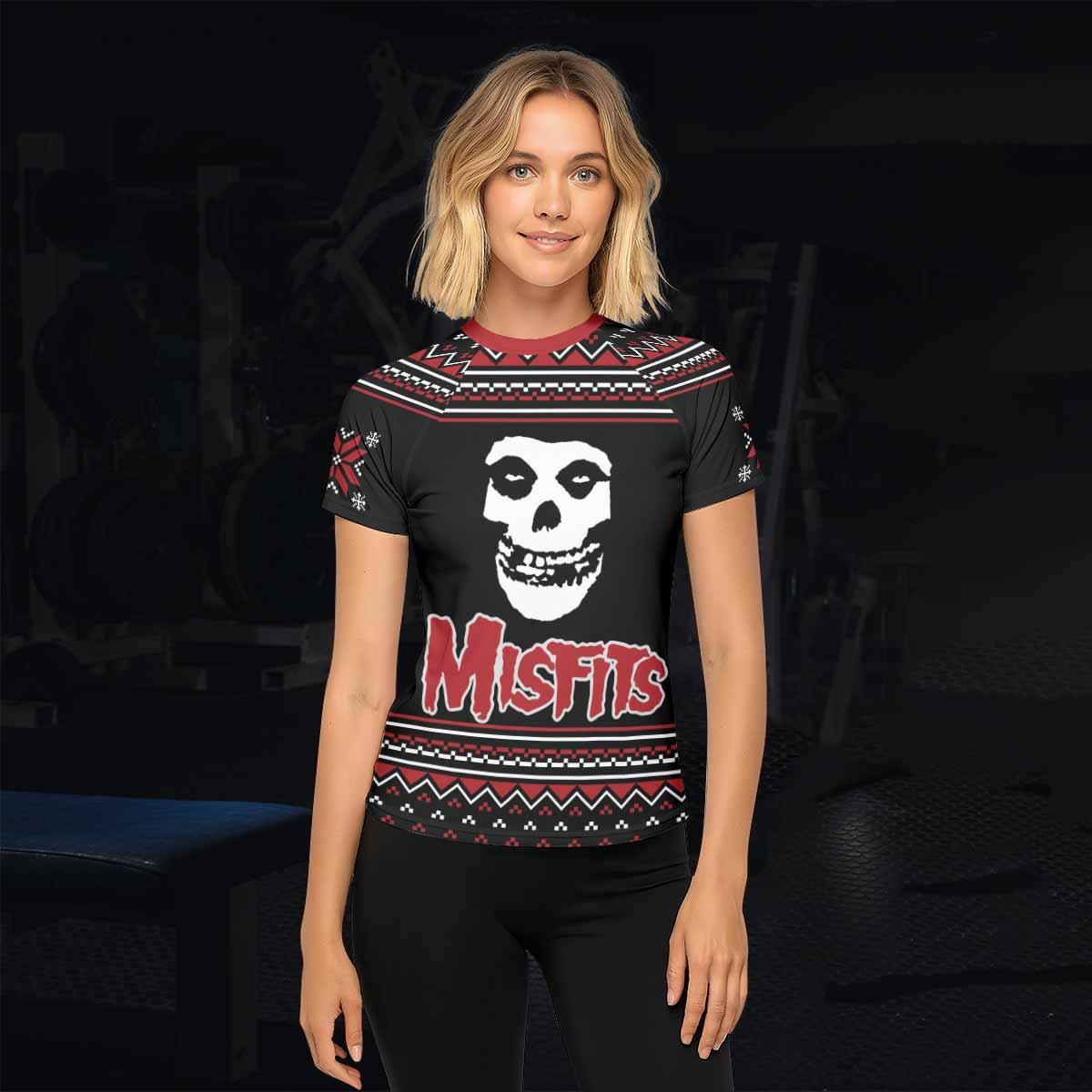 Misfits Skull Punk Rock Band Women's Rash Guard Short Sleeve - lifestyle view