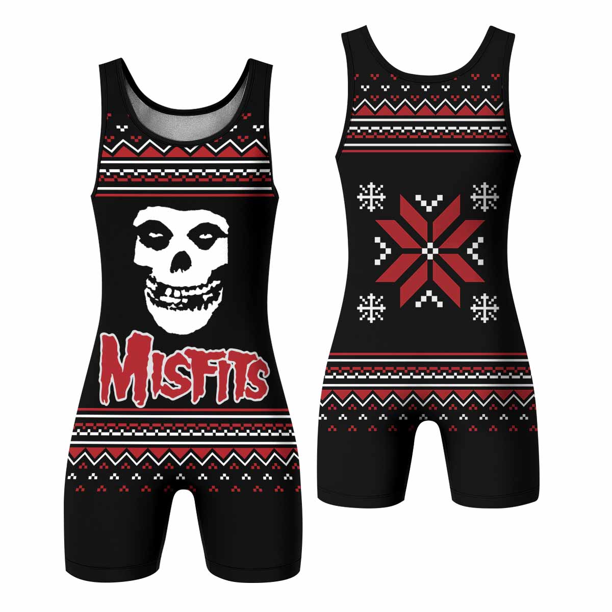 Misfits Skull Punk Rock Band Wrestling Singlet - front and back view