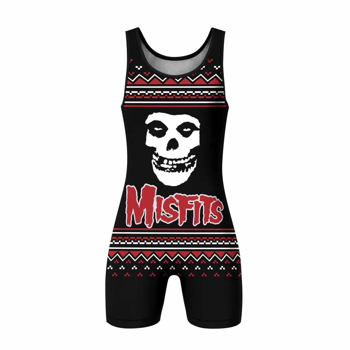 Misfits Skull Punk Rock Band Wrestling Singlet - front view mockup