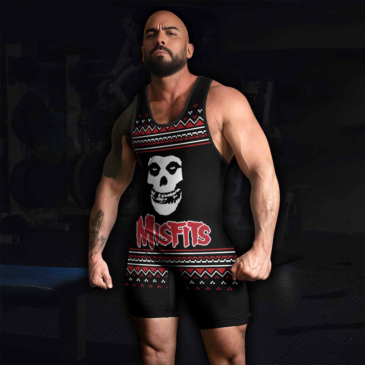 Misfits Skull Punk Rock Band Wrestling Singlet - men's lifestyle view
