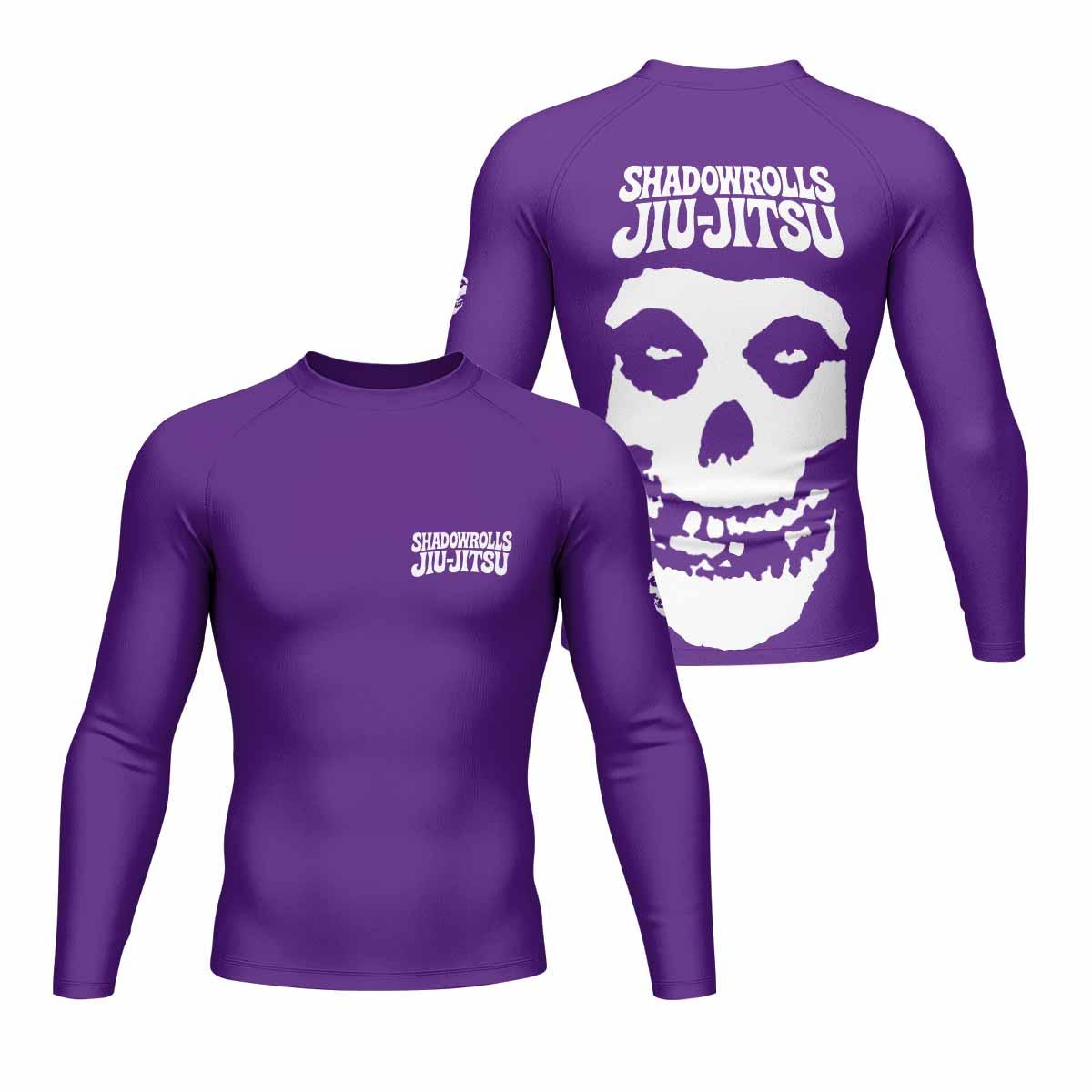 Misfits Skull Jiu-Jitsu - Purple Men's Rash Guard Long Sleeve - front and back view