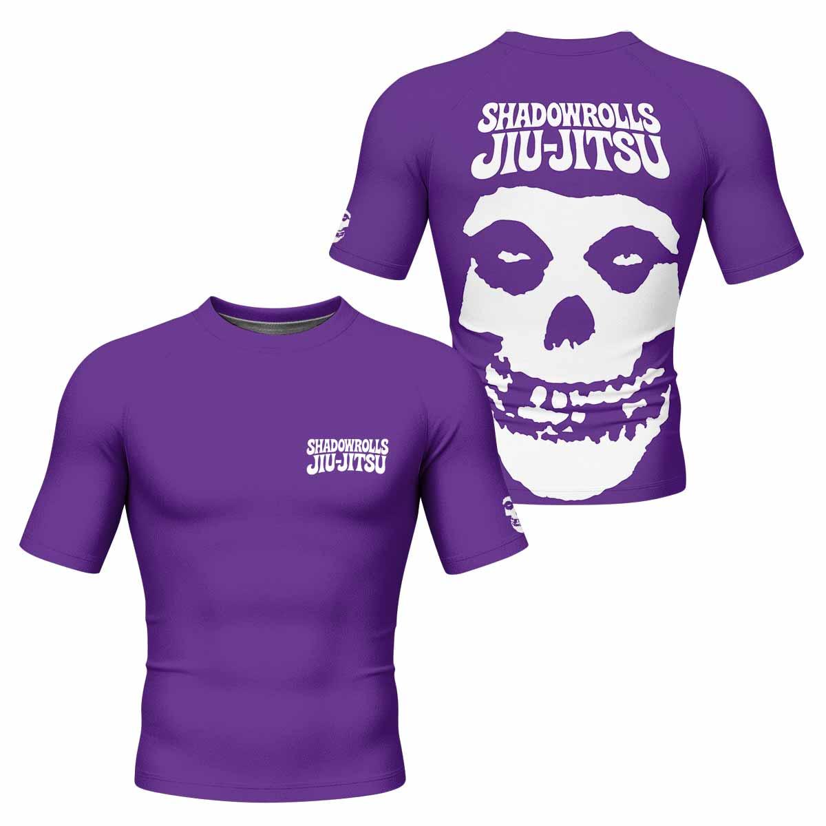 Misfits Skull Jiu-Jitsu - Purple Men's Rash Guard Short Sleeve - front and back view