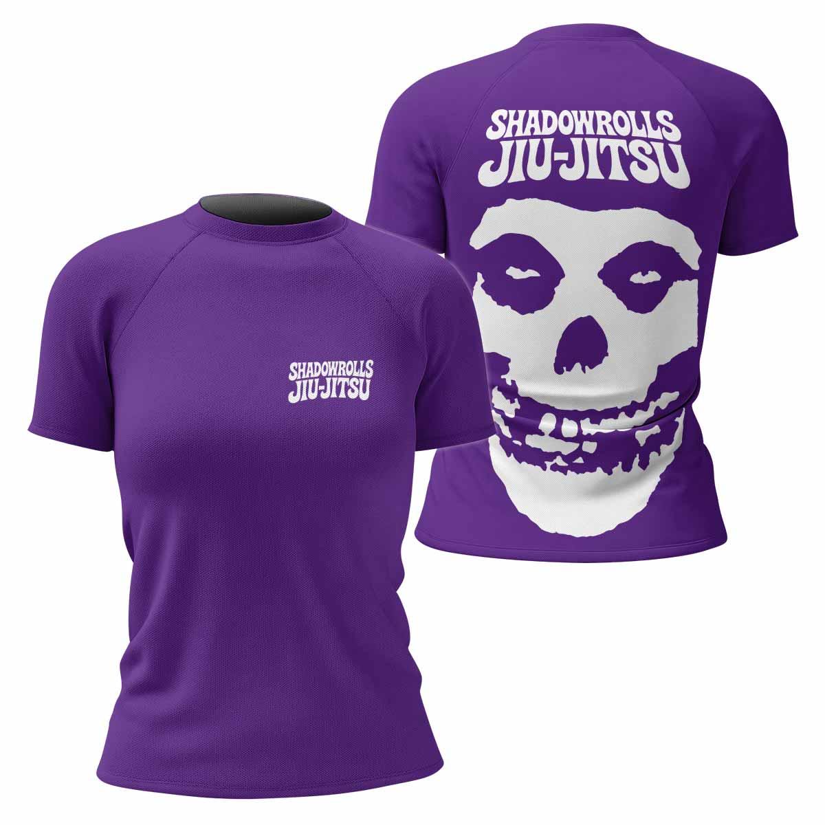 Misfits Skull Jiu-Jitsu - Purple Women's Rash Guard Short Sleeve - front and back view