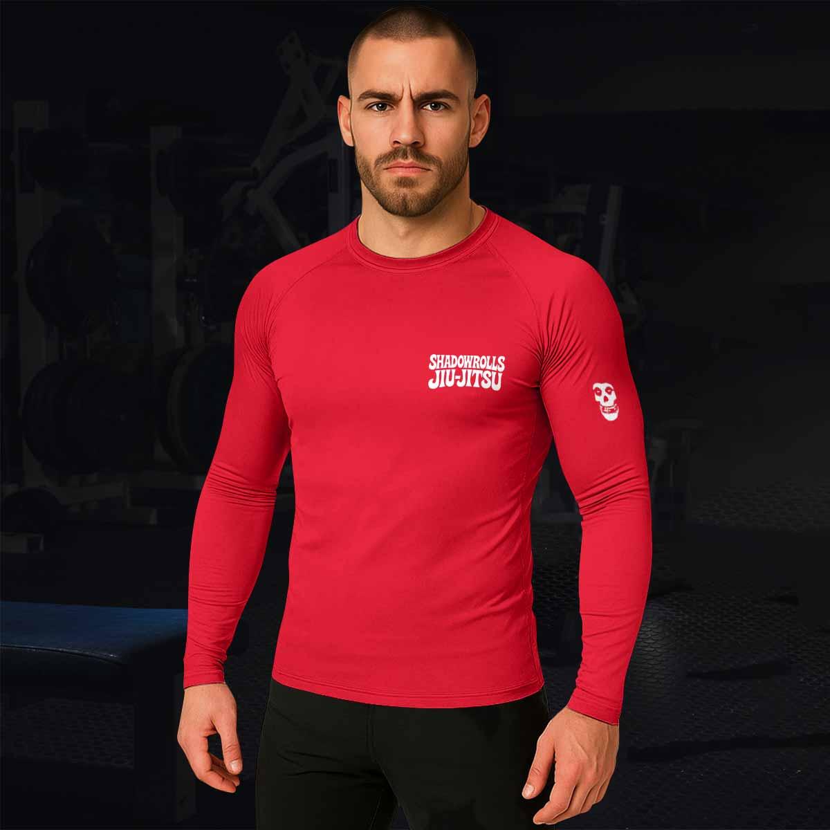 Misfits Skull Jiu-Jitsu - Red Men's Rash Guard Long Sleeve - lifestyle view