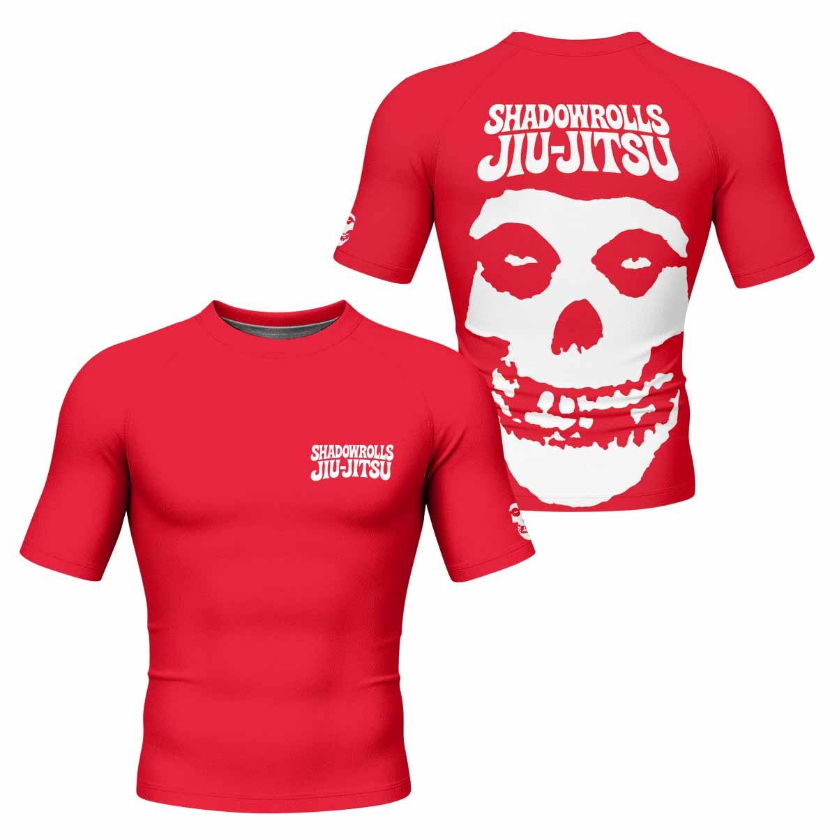 Misfits Skull Jiu-Jitsu - Red Men's Rash Guard Short Sleeve - front and back view