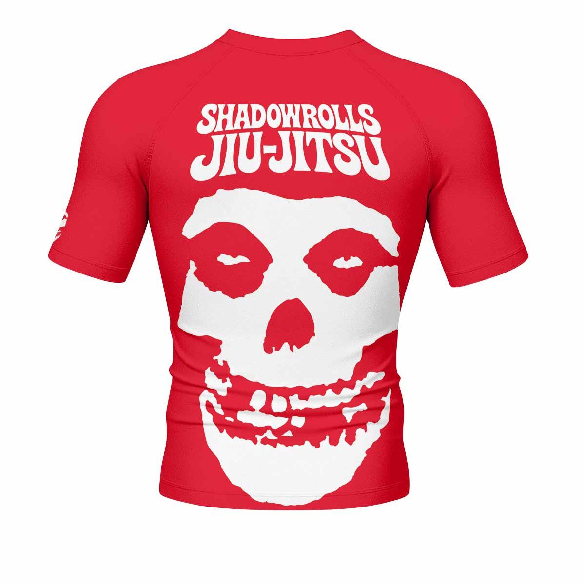 Misfits Skull Jiu-Jitsu - Red Men's Rash Guard Short Sleeve - back view mockup