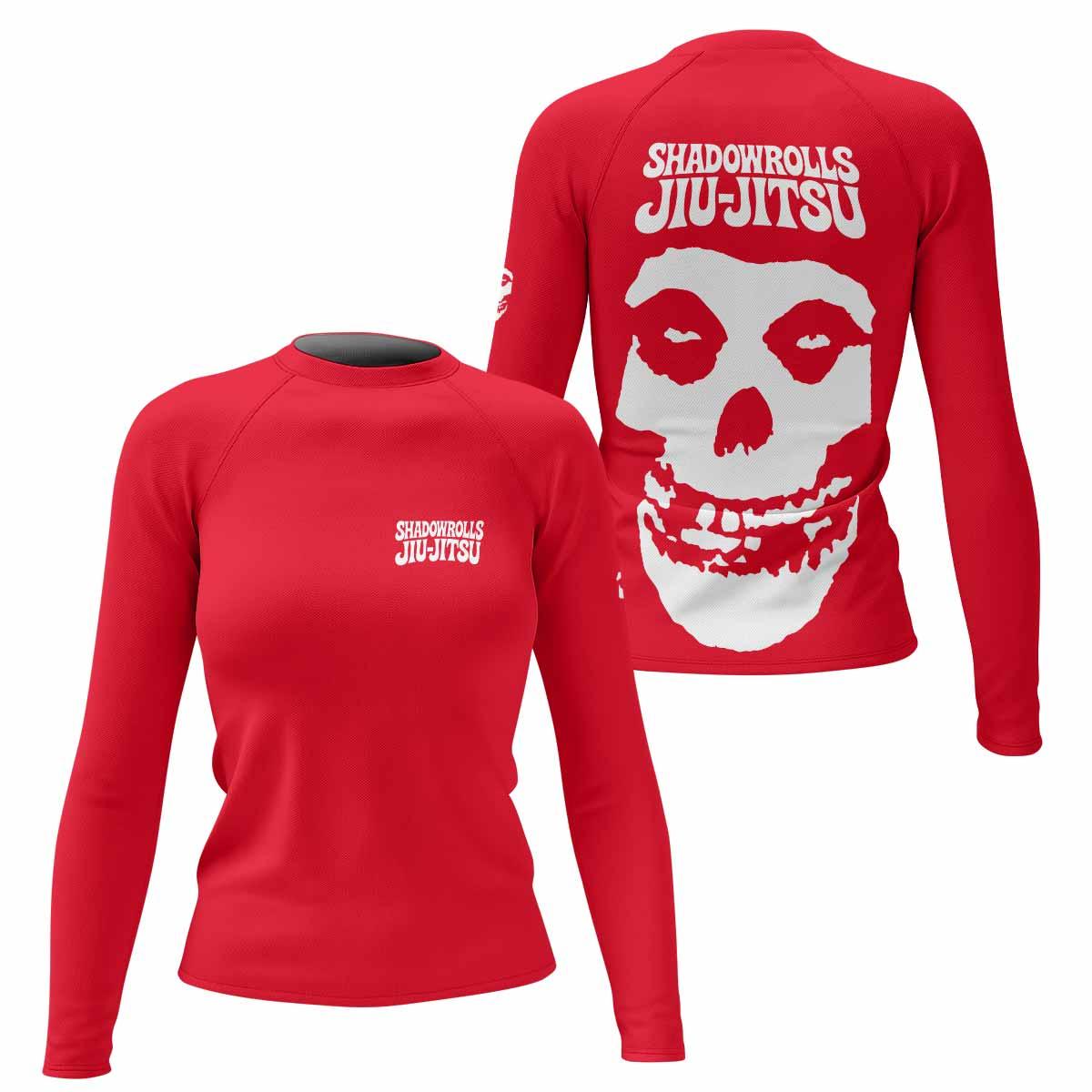 Misfits Skull Jiu-Jitsu - Red Women's Rash Guard Long Sleeve - front and back view