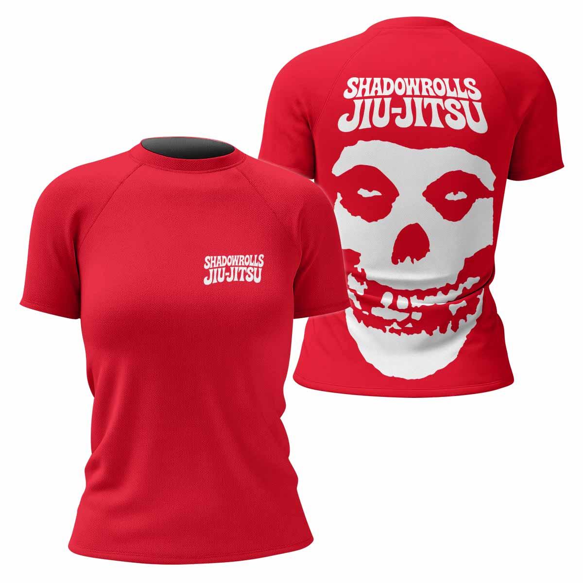 Misfits Skull Jiu-Jitsu - Red Women's Rash Guard Short Sleeve - front and back view