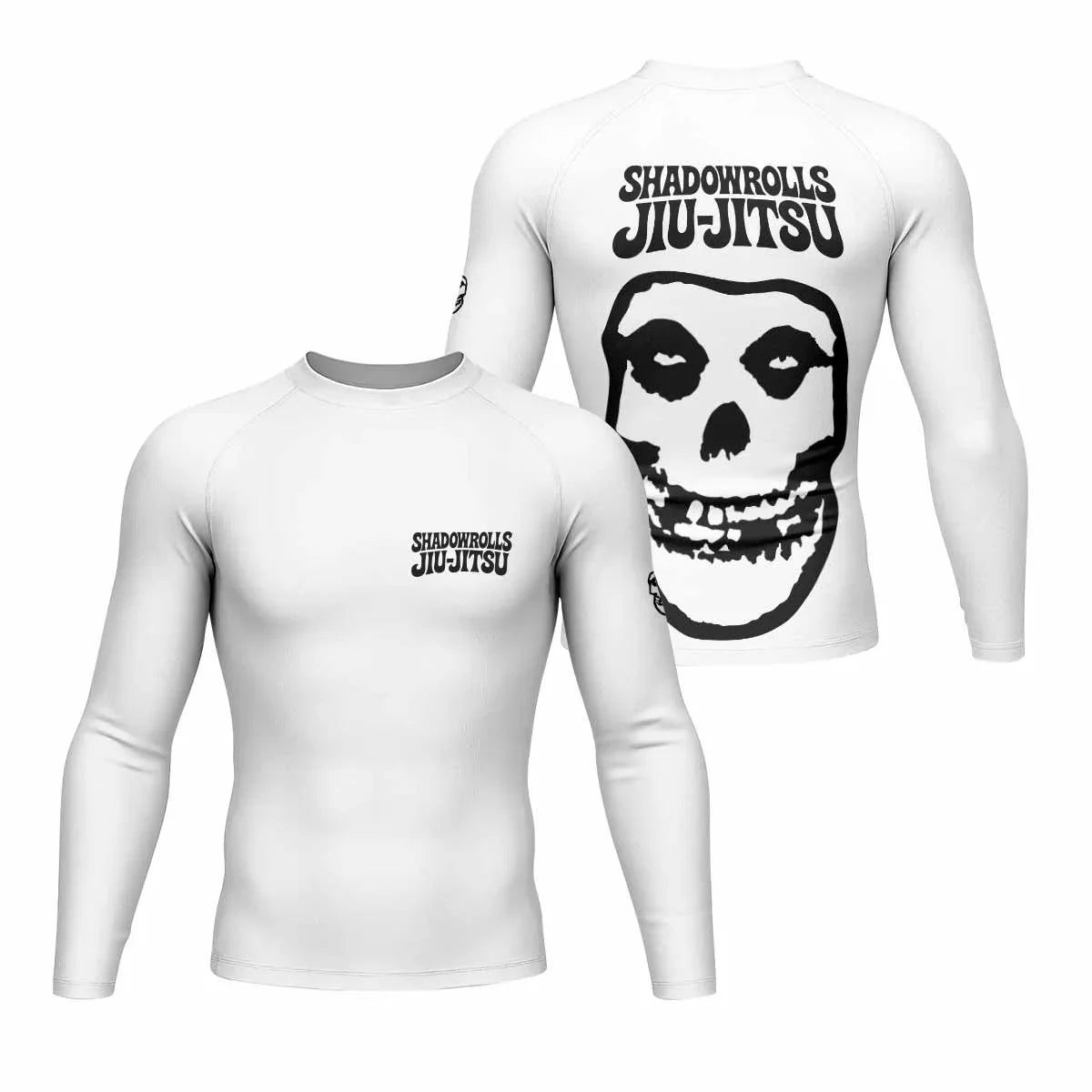 Misfits Skull Jiu-Jitsu - White  Men's Rash Guard Long Sleeve - front and back view