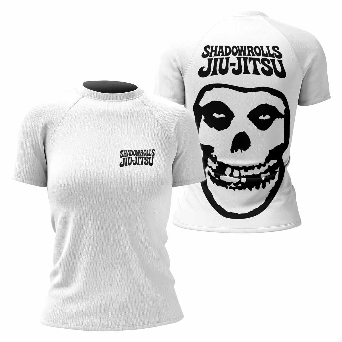 Misfits Skull Jiu-Jitsu - White  Women's Rash Guard Short Sleeve - front and back view
