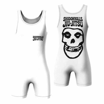 Misfits Skull Jiu-Jitsu - White  Wrestling Singlet - front and back view