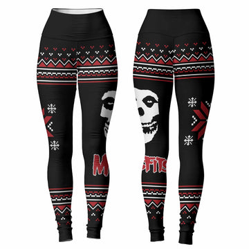 Misfits Skull Punk Rock Band Women's Leggings - front and back view