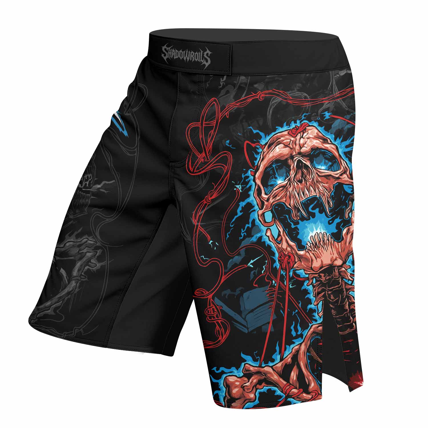 Necro Chains Fight Shorts - left side mockup