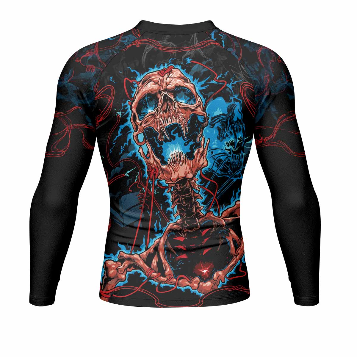 Necro Chains Men's Rash Guard Long Sleeve - back view mockup 