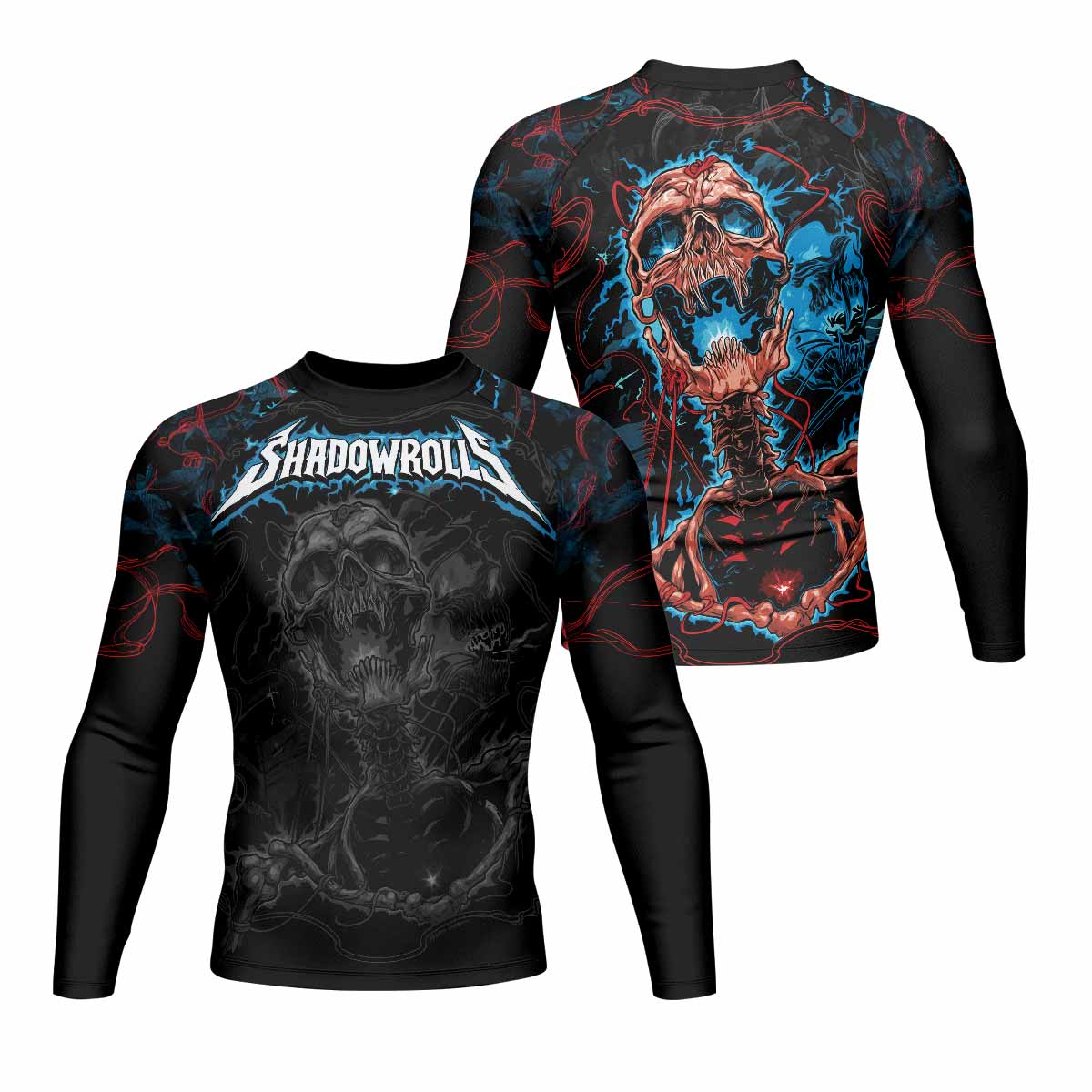 Necro Chains Men's Rash Guard Long Sleeve - front and back view