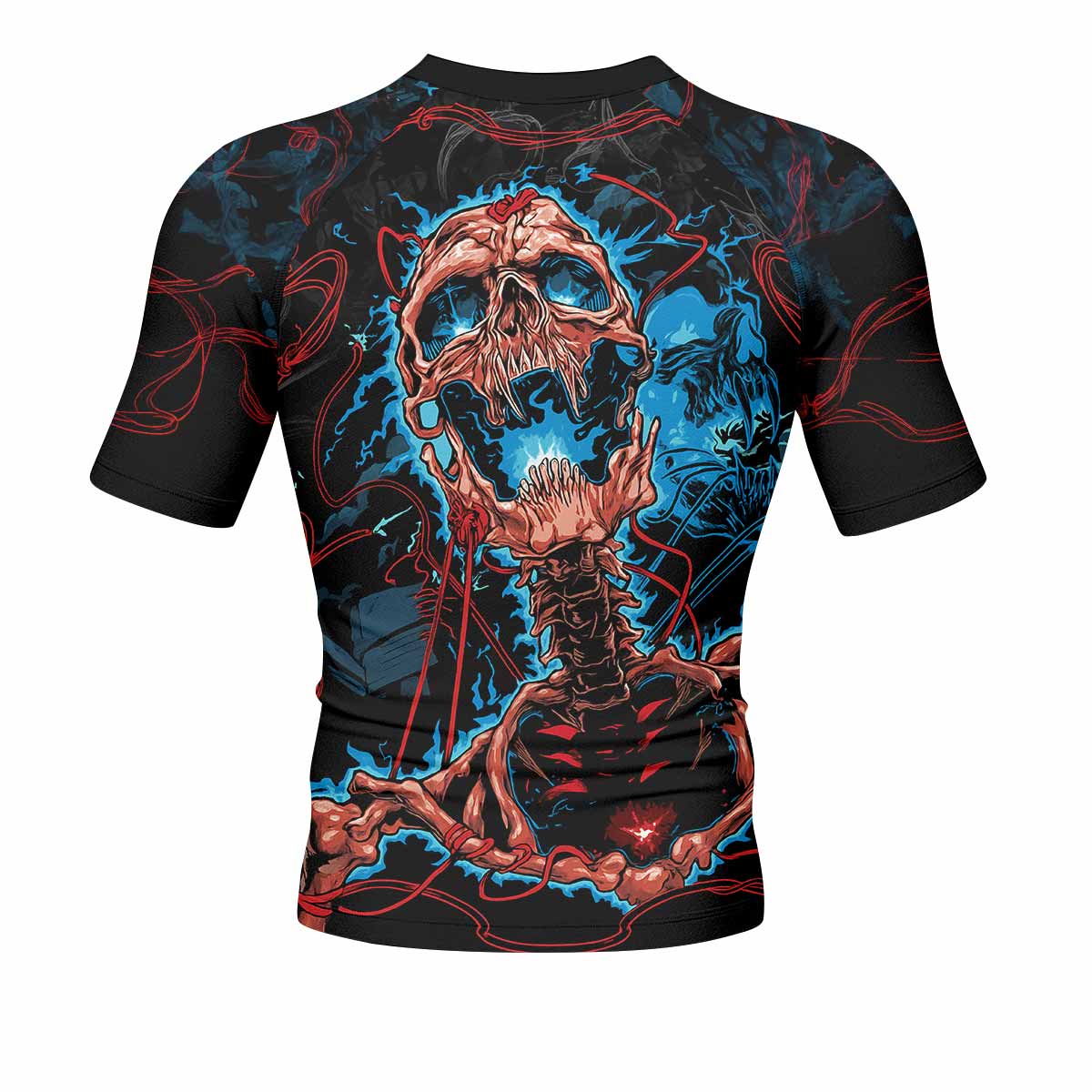Necro Chains Men's Rash Guard Short Sleeve - back view mockup 