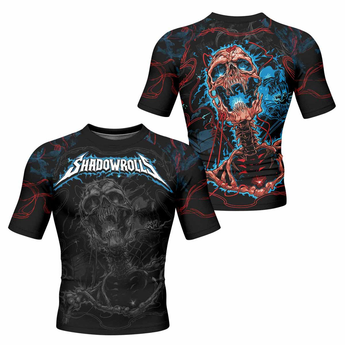 Necro Chains Men's Rash Guard Short Sleeve - front and back view