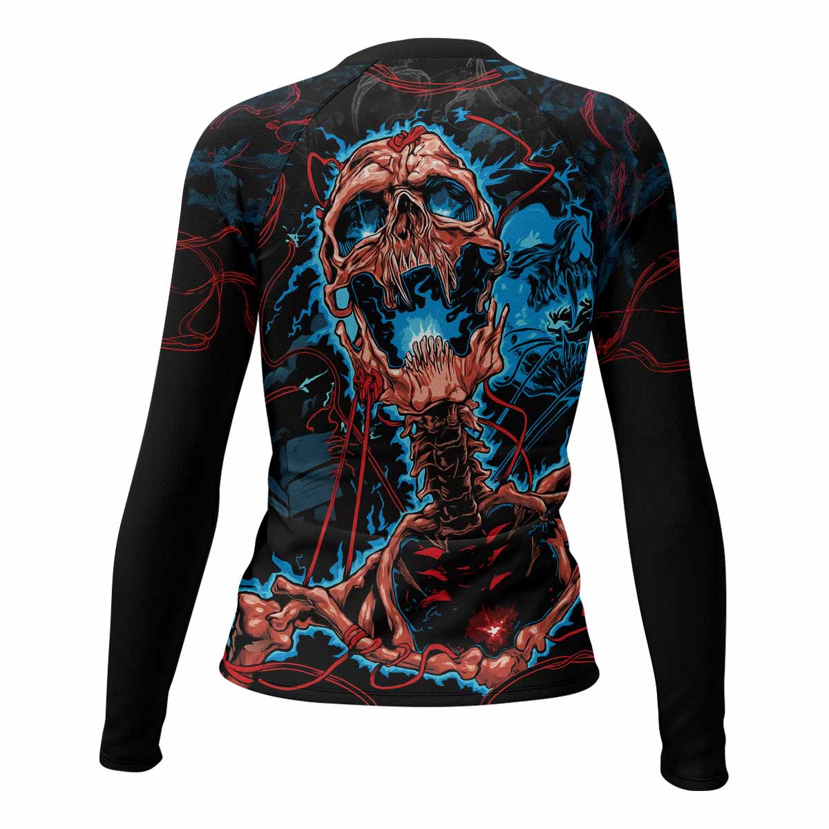 Necro Chains Women's Rash Guard Long Sleeve - back view mockup 