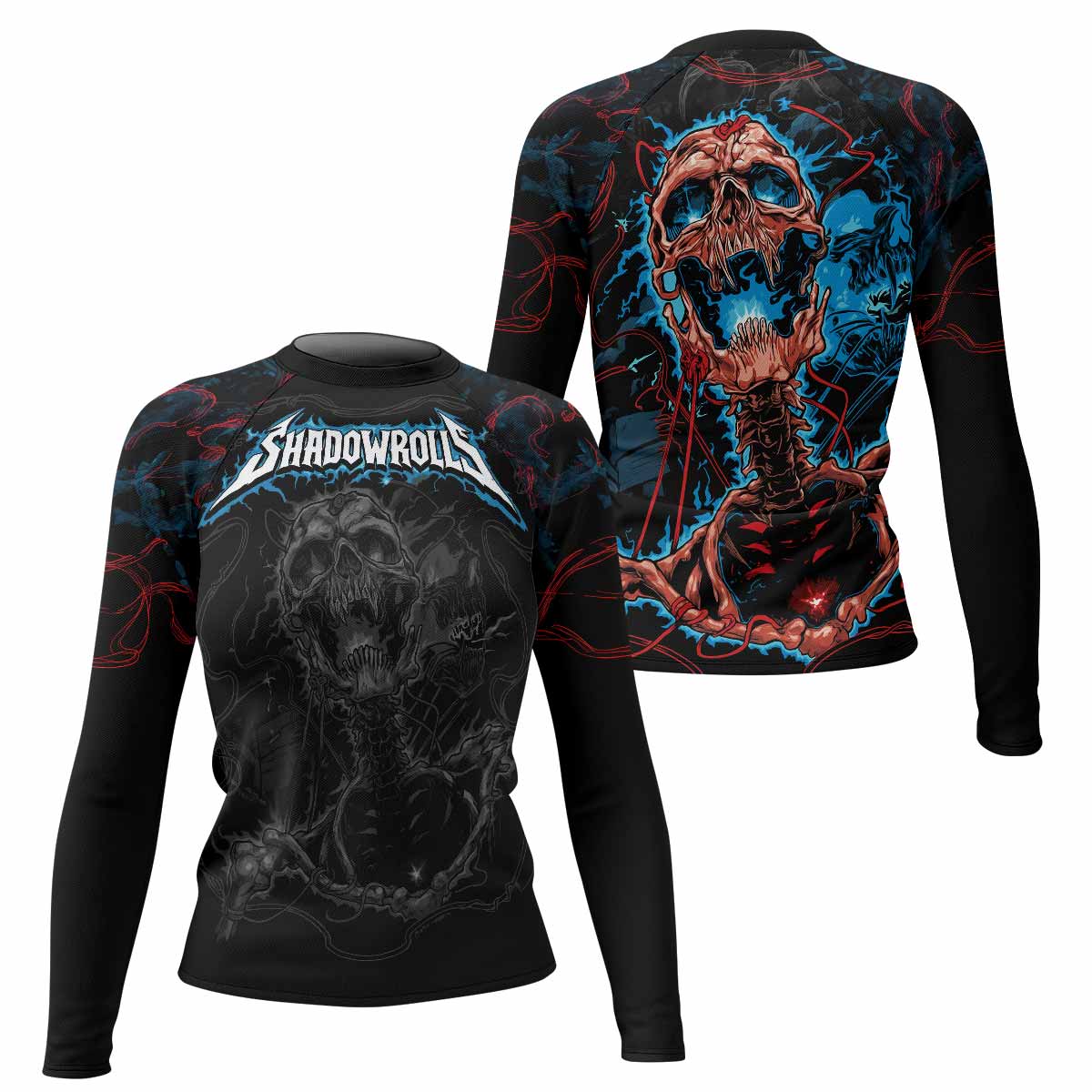 Necro Chains Women's Rash Guard Long Sleeve - front and back view