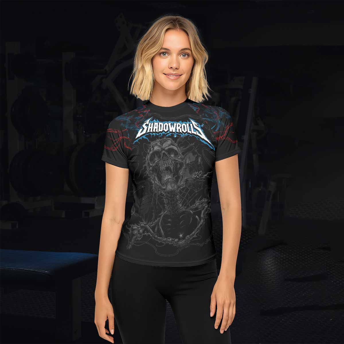 Necro Chains Women's Rash Guard Short Sleeve - lifestyle view