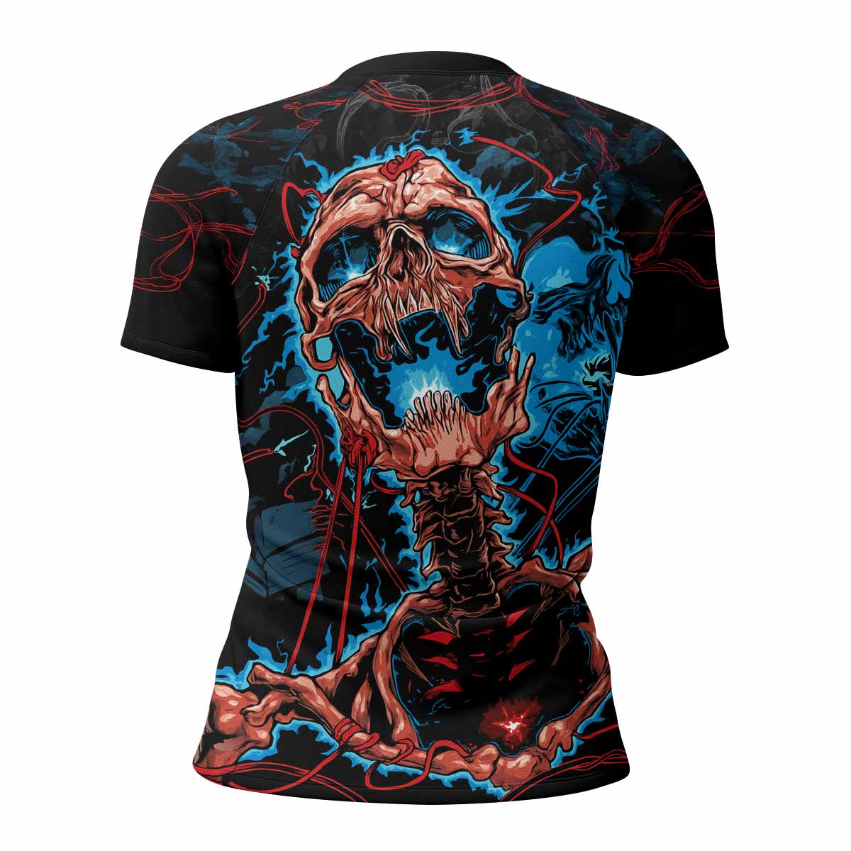 Necro Chains Women's Rash Guard Short Sleeve - back view mockup 