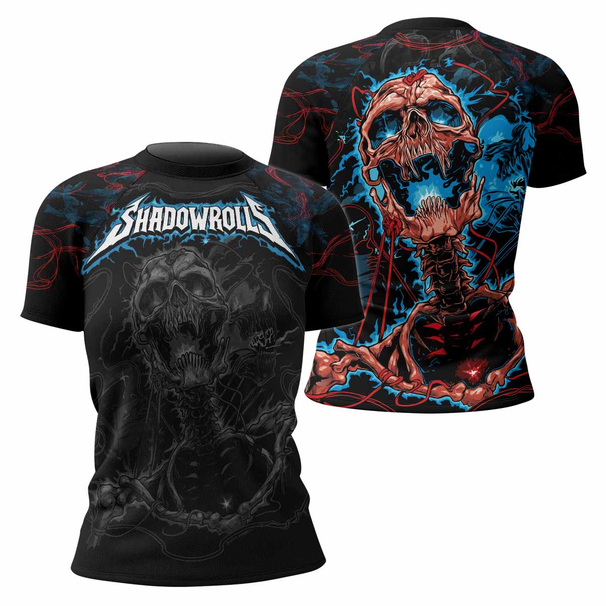 Necro Chains Women's Rash Guard Short Sleeve - front and back view