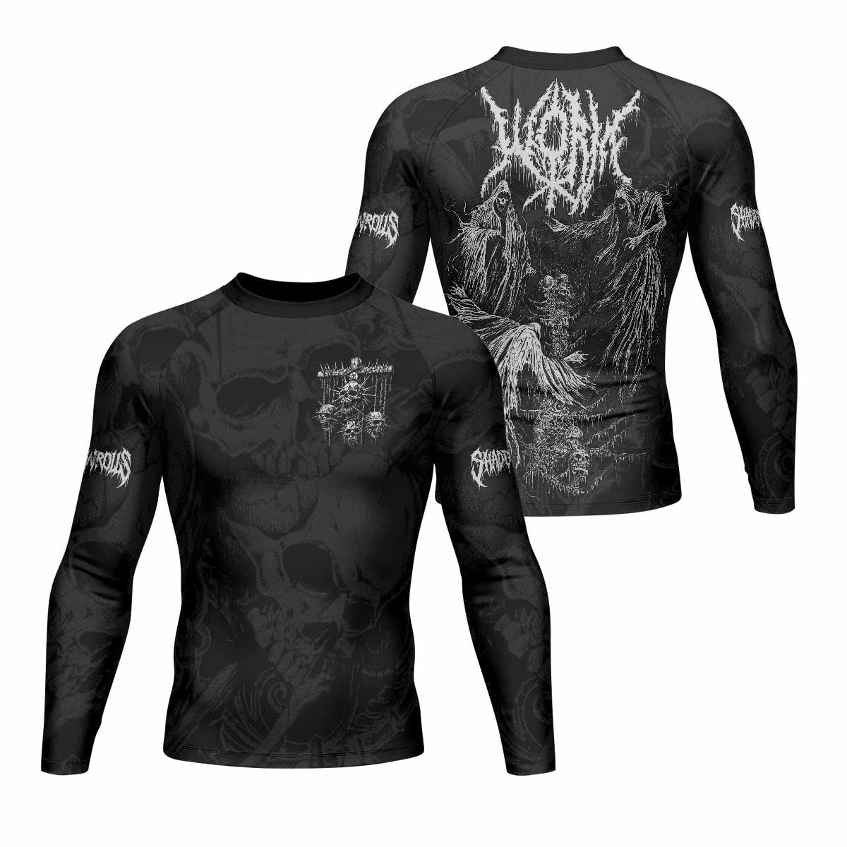 Necromancy Ritual Men's Rash Guard Long Sleeve - front and back view