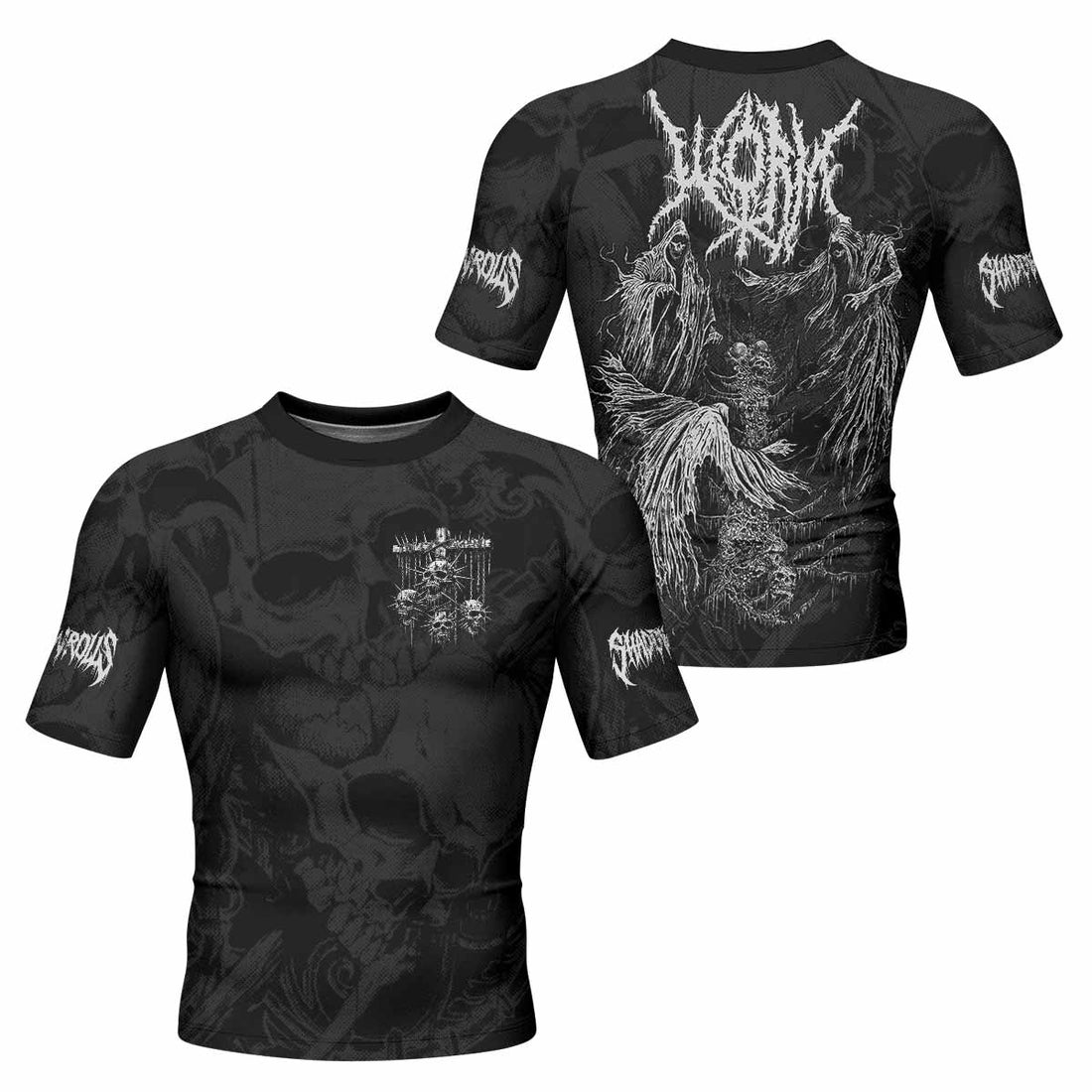 Necromancy Ritual Men's Rash Guard Short Sleeve - front and back view