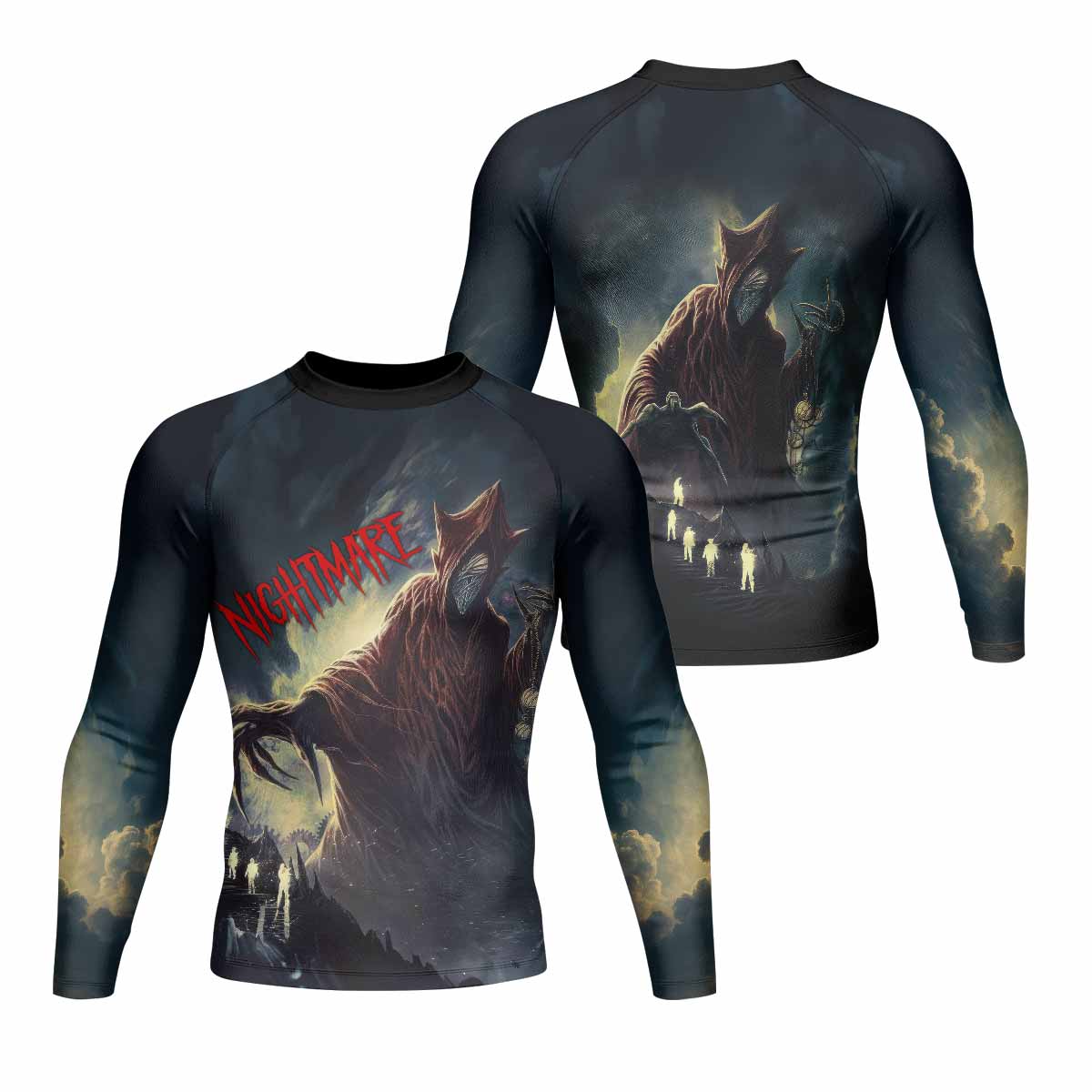 Nightmare Walker Men's Rash Guard Long Sleeve - front and back view
