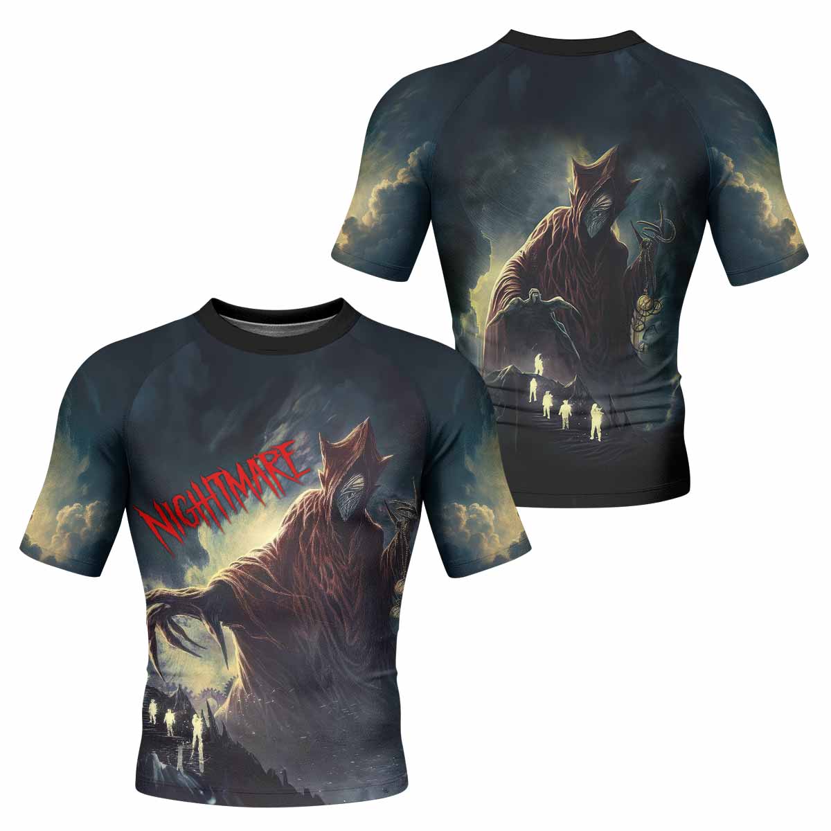 Nightmare Walker Men's Rash Guard Short Sleeve - front and back view
