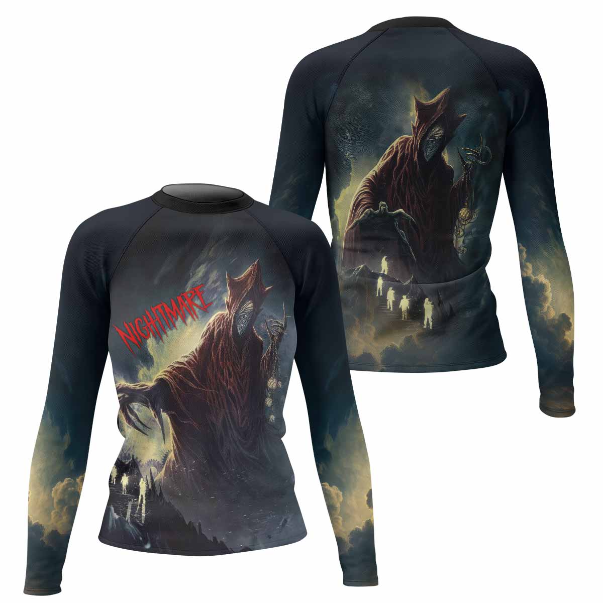 Nightmare Walker Women's Rash Guard Long Sleeve - front and back view