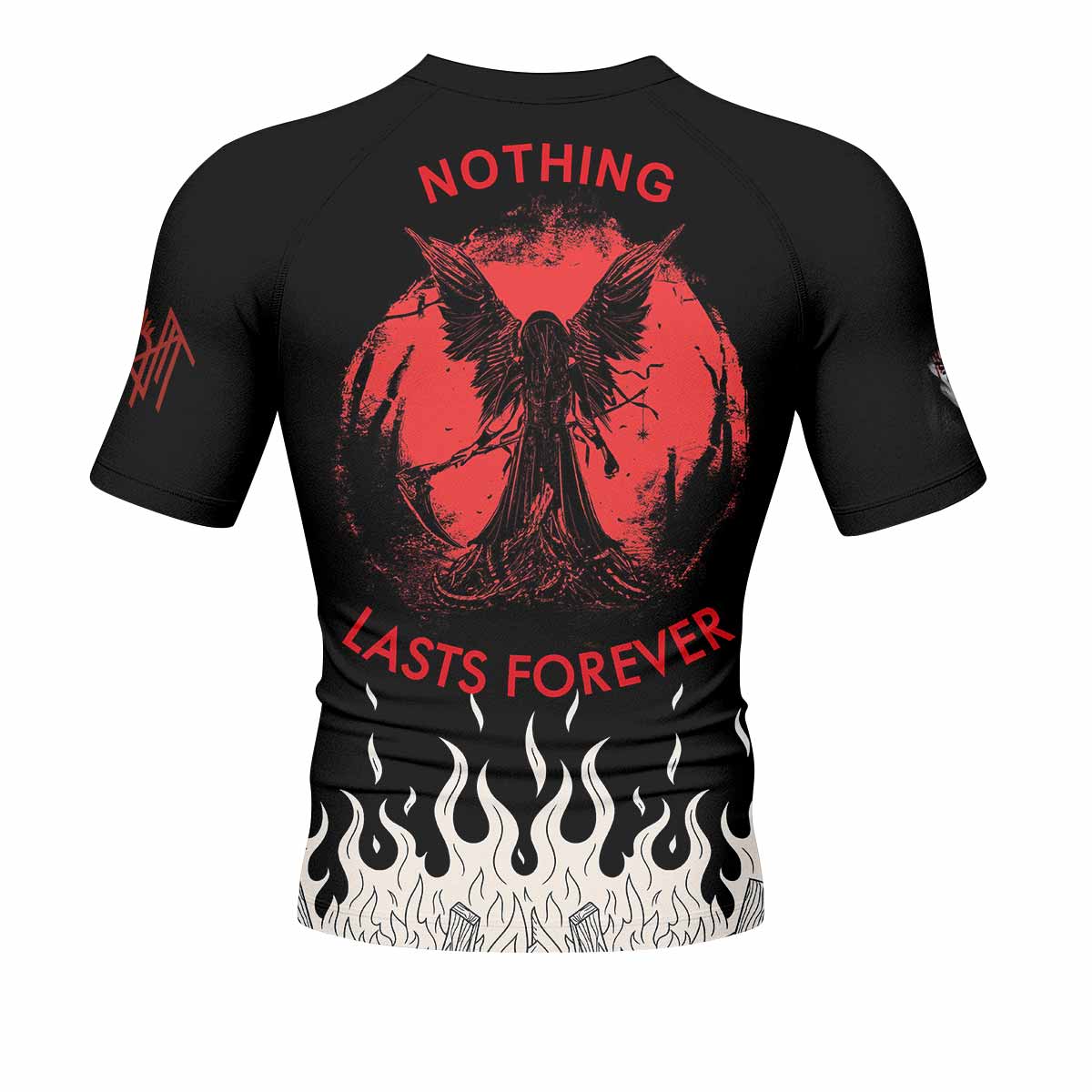 Nothing Lasts Forever Men's Rash Guard Short Sleeve - back view mockup 